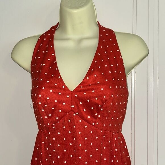 Vtg 70s Kelly Arden Red Polka Dot Polyester Halter Maxi Dress/Matching Jacket - Picture 5 of 11